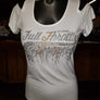 Rhinestone Gradient Cold Shoulder - Women's white cold-shoulder short sleeved top