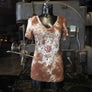 FTS Ladies Libertywear FT7004 - Women's "Freedom Cross" chocolate brown and white tie-dye style short sleeved top