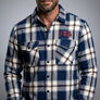 Full Throttle Rocker Plaid Flannel – Navy, Cream & Gray