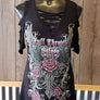 FTS Ladies Libertywear FT7672 - "Destiny" Women's black cold-shoulder short sleeved top with "sliced" sleeves