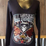 FTS Ladies Libertywear FT7188 - "Knockin' On Heaven's Door" Women's black long sleeve top with lazer cut back