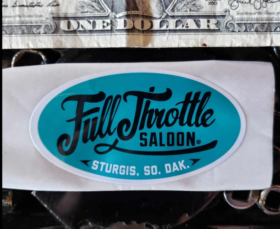 Sticker 14 - Full Throttle teal script oval sticker
