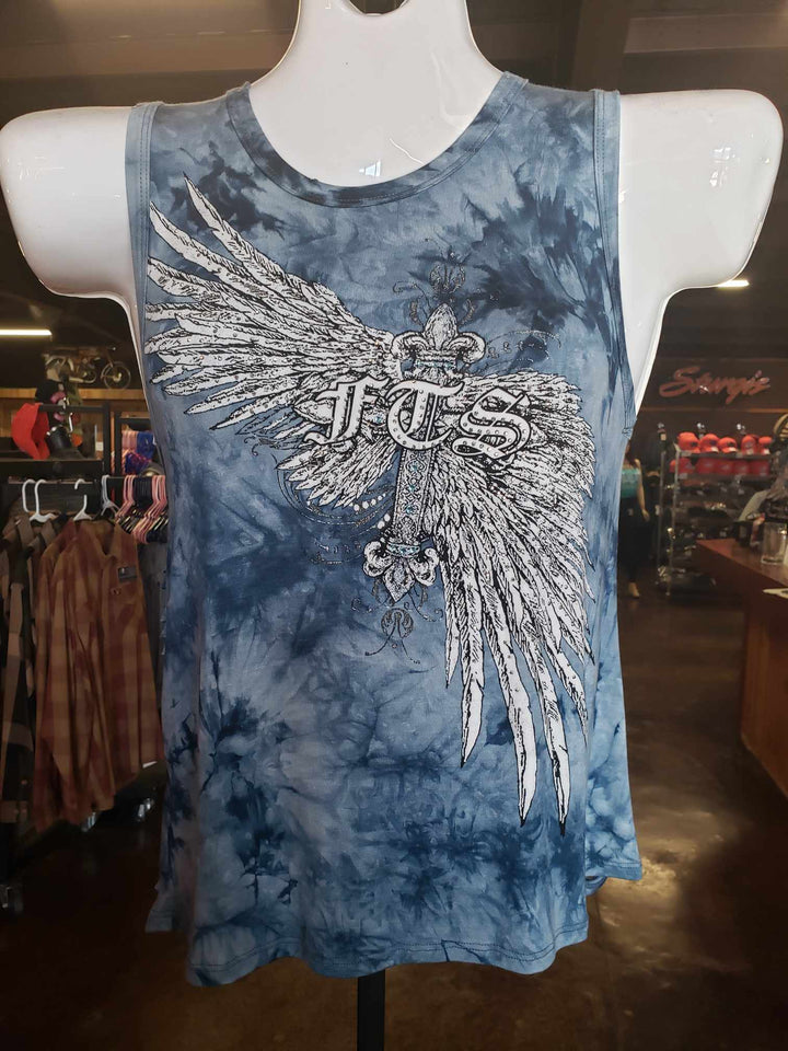 FTS Ladies Libertywear FT7713 -  "Flying Cross" Women's loose fit tank top with lazer cut sides