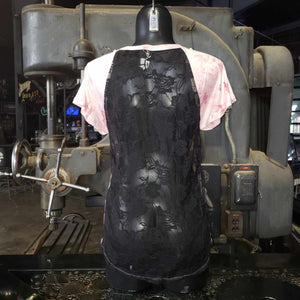 FTS Ladies Libertywear FT7521 - Women's "Pink Crystal Wash" pink tie-dye style short sleeved top with black lace back