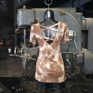 FTS Ladies Libertywear FT7004 - Women's "Freedom Cross" chocolate brown and white tie-dye style short sleeved top