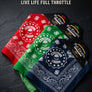 Full Throttle Rocker Premium Bandana – Red, Green & Navy