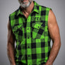 Full Throttle Rocker Sleeveless Buffalo Plaid Flannel – Green & Black